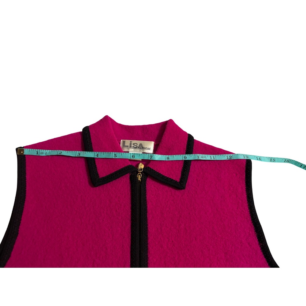 Lisa International Boiled Wool Vest Fuchsia Pink Full Zip Womens Large Vintage - Picture 5 of 6
